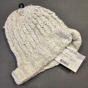 INC White Silver Folded Beanie NEW $24 Super Soft Winter Knit Hat Women ONE SIZE